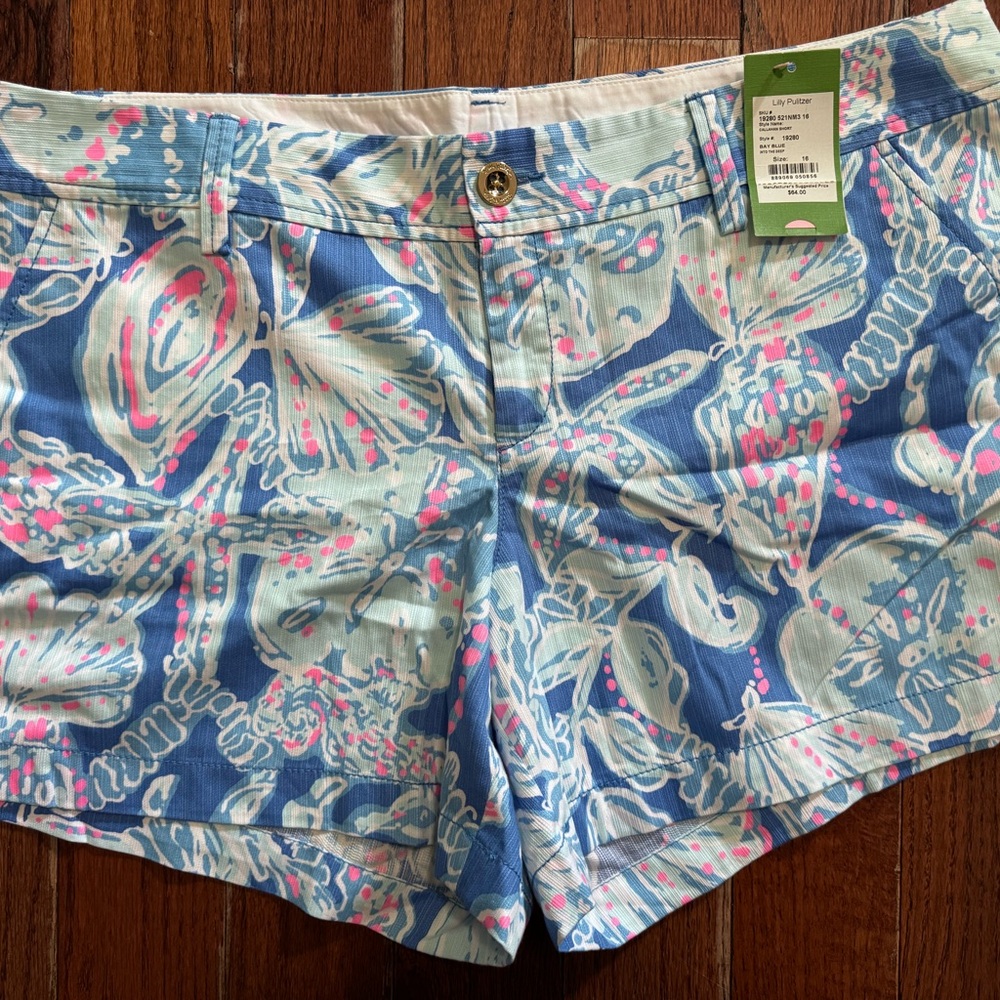 Lilly Pulitzer Blue and Pink Bermuda Shorts Vibrant Tropical Print
